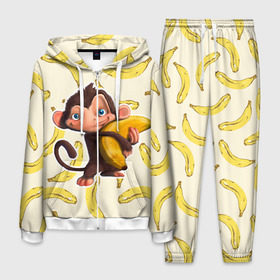 Мужской костюм 3D с принтом Обезьяна с бананом в Курске, 100% полиэстер | Манжеты и пояс оформлены тканевой резинкой, двухслойный капюшон со шнурком для регулировки, карманы спереди | Тематика изображения на принте: мартышка | обезьяна