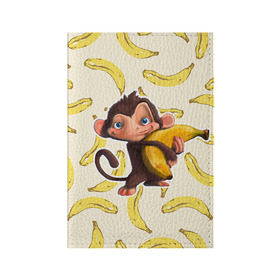 Обложка для паспорта матовая кожа с принтом Обезьяна с бананом в Курске, натуральная матовая кожа | размер 19,3 х 13,7 см; прозрачные пластиковые крепления | Тематика изображения на принте: мартышка | обезьяна