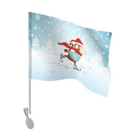 Флаг для автомобиля с принтом Обезьяна на коньках в Курске, 100% полиэстер | Размер: 30*21 см | Тематика изображения на принте: 2016 | год | ёлки | коньки | мартышка | новый | обезьяна | с новым год