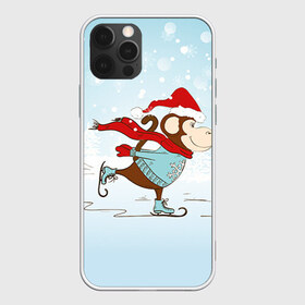 Чехол для iPhone 12 Pro Max с принтом Обезьяна на коньках в Курске, Силикон |  | Тематика изображения на принте: 2016 | год | ёлки | коньки | мартышка | новый | обезьяна | с новым год