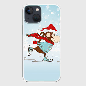 Чехол для iPhone 13 mini с принтом Обезьяна на коньках в Курске,  |  | Тематика изображения на принте: 2016 | год | ёлки | коньки | мартышка | новый | обезьяна | с новым год