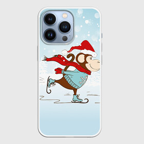 Чехол для iPhone 13 Pro с принтом Обезьяна на коньках в Курске,  |  | Тематика изображения на принте: 2016 | год | ёлки | коньки | мартышка | новый | обезьяна | с новым год