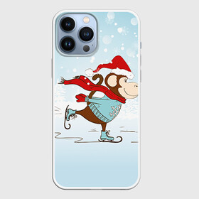 Чехол для iPhone 13 Pro Max с принтом Обезьяна на коньках в Курске,  |  | Тематика изображения на принте: 2016 | год | ёлки | коньки | мартышка | новый | обезьяна | с новым год
