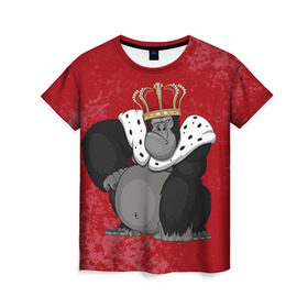 Женская футболка 3D с принтом Обезьяна король в Курске, 100% полиэфир ( синтетическое хлопкоподобное полотно) | прямой крой, круглый вырез горловины, длина до линии бедер | 2016 | год | король | корона | мартышка | новый | обезьяна | с новым год