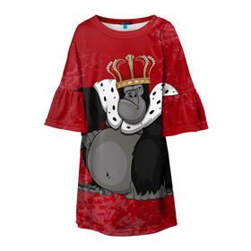 Детское платье 3D с принтом Обезьяна король в Курске, 100% полиэстер | прямой силуэт, чуть расширенный к низу. Круглая горловина, на рукавах — воланы | 2016 | год | король | корона | мартышка | новый | обезьяна | с новым год