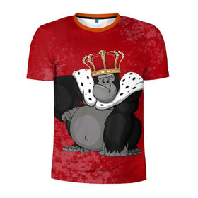 Мужская футболка 3D спортивная с принтом Обезьяна король в Курске, 100% полиэстер с улучшенными характеристиками | приталенный силуэт, круглая горловина, широкие плечи, сужается к линии бедра | 2016 | год | король | корона | мартышка | новый | обезьяна | с новым год