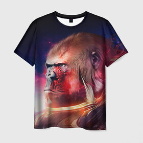 Мужская футболка 3D с принтом Обезьяна в космосе в Курске, 100% полиэфир | прямой крой, круглый вырез горловины, длина до линии бедер | 2016 | год | космос | мартышка | новый | обезьяна | с новым год