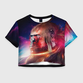 Женская футболка 3D укороченная с принтом Обезьяна в космосе в Курске, 100% полиэстер | круглая горловина, длина футболки до линии талии, рукава с отворотами | 2016 | год | космос | мартышка | новый | обезьяна | с новым год
