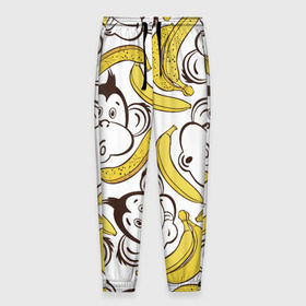 Мужские брюки 3D с принтом Обезьянки и бананы в Курске, 100% полиэстер | манжеты по низу, эластичный пояс регулируется шнурком, по бокам два кармана без застежек, внутренняя часть кармана из мелкой сетки | банан