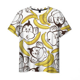 Мужская футболка 3D с принтом Обезьянки и бананы в Курске, 100% полиэфир | прямой крой, круглый вырез горловины, длина до линии бедер | банан