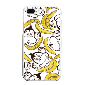 Чехол для iPhone 7Plus/8 Plus матовый с принтом Обезьянки и бананы в Курске, Силикон | Область печати: задняя сторона чехла, без боковых панелей | Тематика изображения на принте: банан