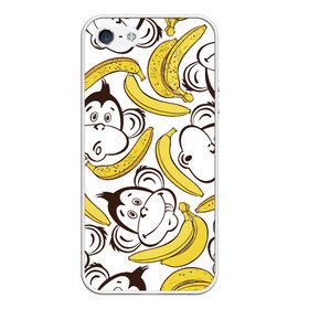 Чехол для iPhone 5/5S матовый с принтом Обезьянки и бананы в Курске, Силикон | Область печати: задняя сторона чехла, без боковых панелей | банан