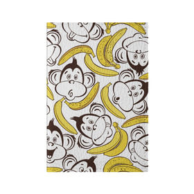 Обложка для паспорта матовая кожа с принтом Обезьянки и бананы в Курске, натуральная матовая кожа | размер 19,3 х 13,7 см; прозрачные пластиковые крепления | Тематика изображения на принте: банан