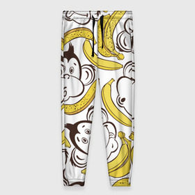 Женские брюки 3D с принтом Обезьянки и бананы в Курске, полиэстер 100% | прямой крой, два кармана без застежек по бокам, с мягкой трикотажной резинкой на поясе и по низу штанин. В поясе для дополнительного комфорта — широкие завязки | банан