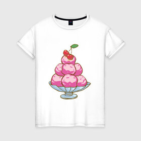Женская футболка хлопок с принтом Мороженое в Курске, 100% хлопок | прямой крой, круглый вырез горловины, длина до линии бедер, слегка спущенное плечо | 