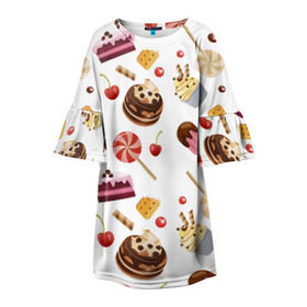 Детское платье 3D с принтом Sweet time в Курске, 100% полиэстер | прямой силуэт, чуть расширенный к низу. Круглая горловина, на рукавах — воланы | candy | капкейп | милый | мороженое | пирожное | торт