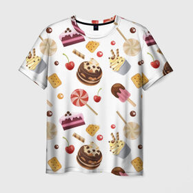Мужская футболка 3D с принтом Sweet time в Курске, 100% полиэфир | прямой крой, круглый вырез горловины, длина до линии бедер | candy | капкейп | милый | мороженое | пирожное | торт