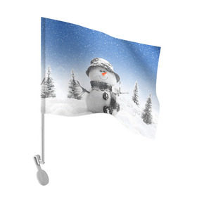 Флаг для автомобиля с принтом Снеговик в Курске, 100% полиэстер | Размер: 30*21 см | 2016 | winter | год | зима | мартышка | новогодний | новый | обезьяна | обезьянка | подарок | с новым годом | снег | снеговик