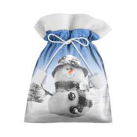 Подарочный 3D мешок с принтом Снеговик в Курске, 100% полиэстер | Размер: 29*39 см | Тематика изображения на принте: 2016 | winter | год | зима | мартышка | новогодний | новый | обезьяна | обезьянка | подарок | с новым годом | снег | снеговик