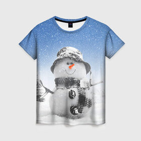 Женская футболка 3D с принтом Снеговик в Курске, 100% полиэфир ( синтетическое хлопкоподобное полотно) | прямой крой, круглый вырез горловины, длина до линии бедер | 2016 | winter | год | зима | мартышка | новогодний | новый | обезьяна | обезьянка | подарок | с новым годом | снег | снеговик