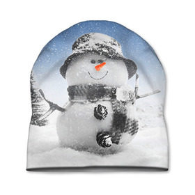 Шапка 3D с принтом Снеговик в Курске, 100% полиэстер | универсальный размер, печать по всей поверхности изделия | Тематика изображения на принте: 2016 | winter | год | зима | мартышка | новогодний | новый | обезьяна | обезьянка | подарок | с новым годом | снег | снеговик