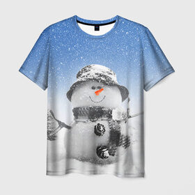 Мужская футболка 3D с принтом Снеговик в Курске, 100% полиэфир | прямой крой, круглый вырез горловины, длина до линии бедер | 2016 | winter | год | зима | мартышка | новогодний | новый | обезьяна | обезьянка | подарок | с новым годом | снег | снеговик