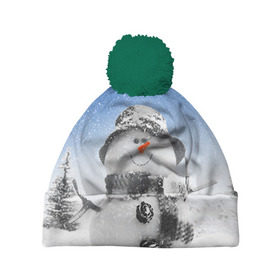 Шапка 3D c помпоном с принтом Снеговик в Курске, 100% полиэстер | универсальный размер, печать по всей поверхности изделия | Тематика изображения на принте: 2016 | winter | год | зима | мартышка | новогодний | новый | обезьяна | обезьянка | подарок | с новым годом | снег | снеговик
