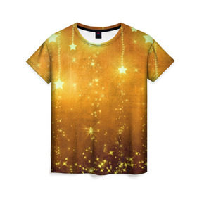 Женская футболка 3D с принтом Новогоднее настроение в Курске, 100% полиэфир ( синтетическое хлопкоподобное полотно) | прямой крой, круглый вырез горловины, длина до линии бедер | звёзды | сияние