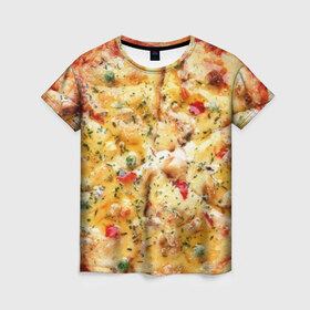 Женская футболка 3D с принтом Пицца в Курске, 100% полиэфир ( синтетическое хлопкоподобное полотно) | прямой крой, круглый вырез горловины, длина до линии бедер | еда | пицца