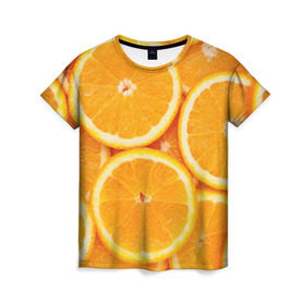 Женская футболка 3D с принтом Апельсинчик в Курске, 100% полиэфир ( синтетическое хлопкоподобное полотно) | прямой крой, круглый вырез горловины, длина до линии бедер | orange | апельсин | фрукты