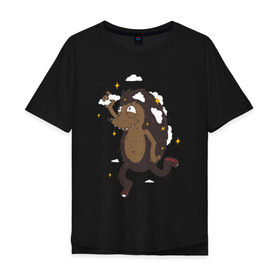 Мужская футболка хлопок Oversize с принтом Ежик с облаками в Курске, 100% хлопок | свободный крой, круглый ворот, “спинка” длиннее передней части | еж | животное | звезда | небо | облако