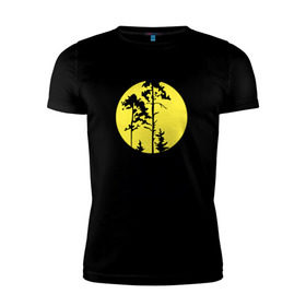 Мужская футболка премиум с принтом Луна в лесу в Курске, 92% хлопок, 8% лайкра | приталенный силуэт, круглый вырез ворота, длина до линии бедра, короткий рукав | Тематика изображения на принте: 