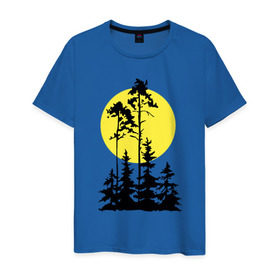 Мужская футболка хлопок с принтом Луна в лесу в Курске, 100% хлопок | прямой крой, круглый вырез горловины, длина до линии бедер, слегка спущенное плечо. | Тематика изображения на принте: 