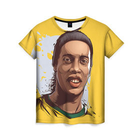 Женская футболка 3D с принтом Ronaldinho в Курске, 100% полиэфир ( синтетическое хлопкоподобное полотно) | прямой крой, круглый вырез горловины, длина до линии бедер | football | ronaldinho | роналдиньо | футбол | футболист