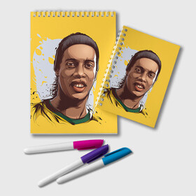 Блокнот с принтом Ronaldinho в Курске, 100% бумага | 48 листов, плотность листов — 60 г/м2, плотность картонной обложки — 250 г/м2. Листы скреплены удобной пружинной спиралью. Цвет линий — светло-серый
 | Тематика изображения на принте: football | ronaldinho | роналдиньо | футбол | футболист