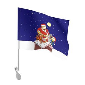 Флаг для автомобиля с принтом Новый год у Симпоснов в Курске, 100% полиэстер | Размер: 30*21 см | гомер