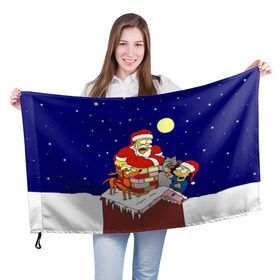 Флаг 3D с принтом Новый год у Симпоснов в Курске, 100% полиэстер | плотность ткани — 95 г/м2, размер — 67 х 109 см. Принт наносится с одной стороны | гомер
