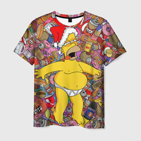 Мужская футболка 3D с принтом Обжора Гомер в Курске, 100% полиэфир | прямой крой, круглый вырез горловины, длина до линии бедер | гомер