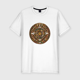 Мужская футболка премиум с принтом Maya в Курске, 92% хлопок, 8% лайкра | приталенный силуэт, круглый вырез ворота, длина до линии бедра, короткий рукав | календарь | майя | орнамент | узор