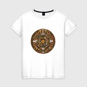 Женская футболка хлопок с принтом Maya в Курске, 100% хлопок | прямой крой, круглый вырез горловины, длина до линии бедер, слегка спущенное плечо | календарь | майя | орнамент | узор