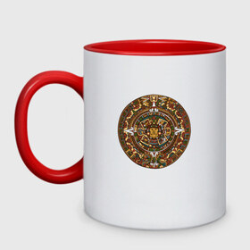 Кружка двухцветная с принтом Maya в Курске, керамика | объем — 330 мл, диаметр — 80 мм. Цветная ручка и кайма сверху, в некоторых цветах — вся внутренняя часть | календарь | майя | орнамент | узор