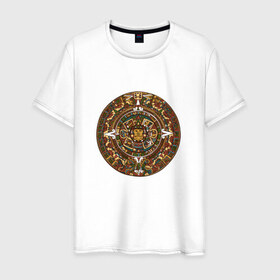 Мужская футболка хлопок с принтом Maya в Курске, 100% хлопок | прямой крой, круглый вырез горловины, длина до линии бедер, слегка спущенное плечо. | календарь | майя | орнамент | узор