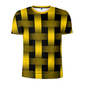 Мужская футболка 3D спортивная с принтом Сетка в Курске, 100% полиэстер с улучшенными характеристиками | приталенный силуэт, круглая горловина, широкие плечи, сужается к линии бедра | Тематика изображения на принте: желтый | паттерн | плетение | черный