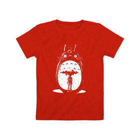 Детская футболка хлопок с принтом Totoro in rain в Курске, 100% хлопок | круглый вырез горловины, полуприлегающий силуэт, длина до линии бедер | аниме | дождь | сосед | тоторо | япония