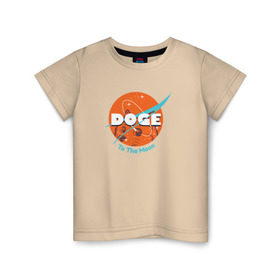 Детская футболка хлопок с принтом Doge NASA в Курске, 100% хлопок | круглый вырез горловины, полуприлегающий силуэт, длина до линии бедер | smile | космос | лайка | луна | собака | улыбка