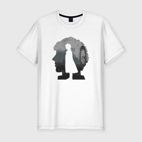 Мужская футболка премиум с принтом Sherlock World в Курске, 92% хлопок, 8% лайкра | приталенный силуэт, круглый вырез ворота, длина до линии бедра, короткий рукав | англия | британия | детектив | холмс | шерлок