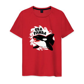 Мужская футболка хлопок с принтом Морская панда в Курске, 100% хлопок | прямой крой, круглый вырез горловины, длина до линии бедер, слегка спущенное плечо. | Тематика изображения на принте: panda | животные | касатка | море | океан | рыба