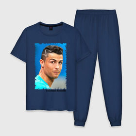 Мужская пижама хлопок с принтом Cristiano Ronaldo в Курске, 100% хлопок | брюки и футболка прямого кроя, без карманов, на брюках мягкая резинка на поясе и по низу штанин
 | cristiano ronaldo | криштиану роналду | лига чемпионов | мю | португалия | реал мадрид | футбол