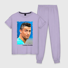 Женская пижама хлопок с принтом Cristiano Ronaldo в Курске, 100% хлопок | брюки и футболка прямого кроя, без карманов, на брюках мягкая резинка на поясе и по низу штанин | cristiano ronaldo | криштиану роналду | лига чемпионов | мю | португалия | реал мадрид | футбол