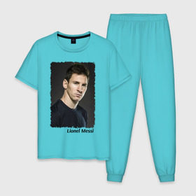 Мужская пижама хлопок с принтом Lionel Messi в Курске, 100% хлопок | брюки и футболка прямого кроя, без карманов, на брюках мягкая резинка на поясе и по низу штанин
 | lionel messi | аргентина | барселона | лига чемпионов | лионель месси | футбол